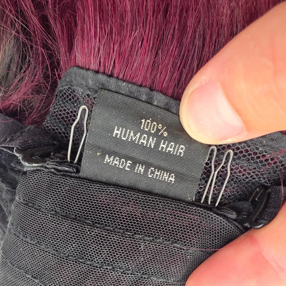 100% Human Hair Ombre Magenta Purple Bob Wig Dark Roots Layered Short Style